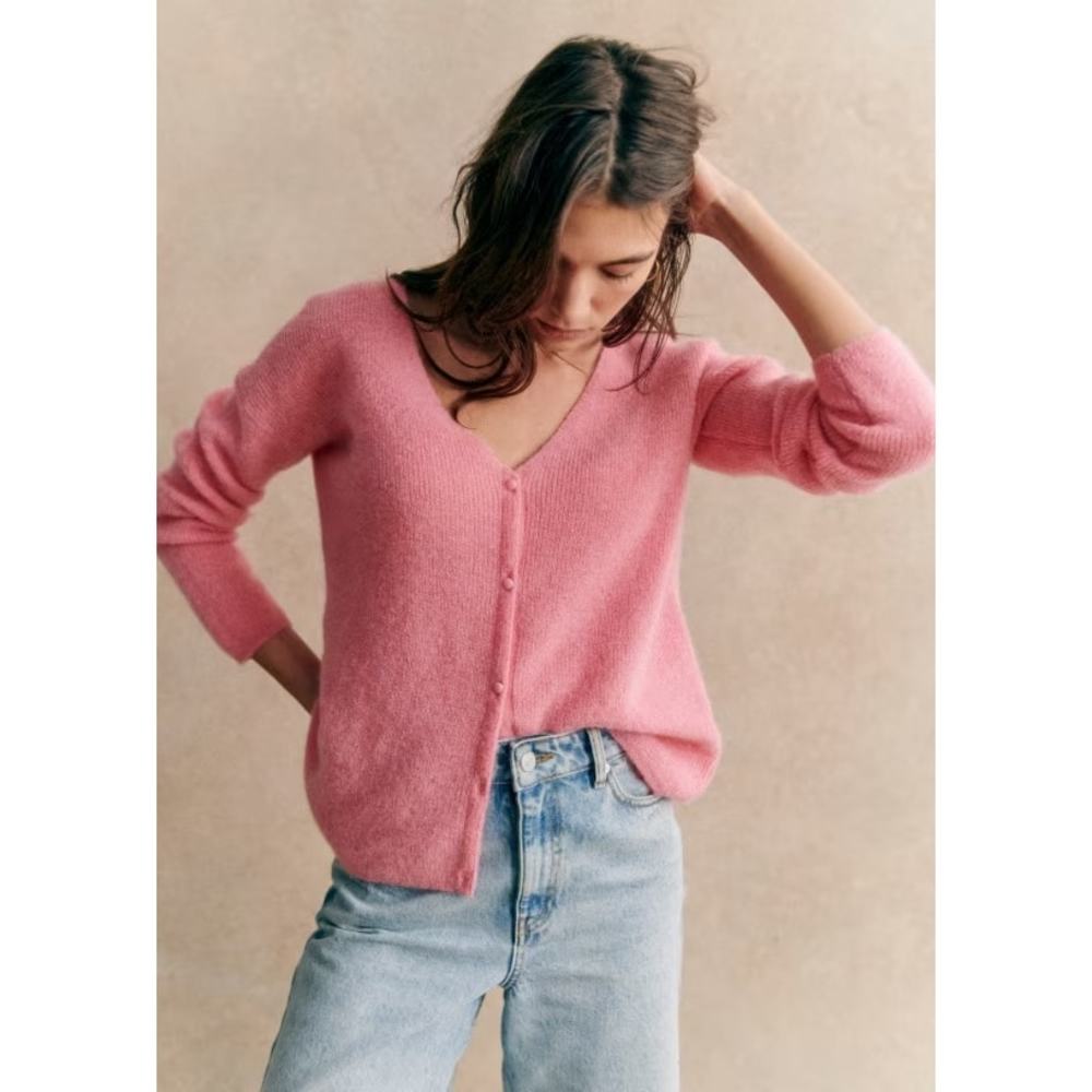 Sezane Pink Cardigan Sweater